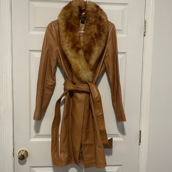 Vintage Luxe Arden B 100% Leather Faux Fur Trim Collar size : M - Picture 4 of 4